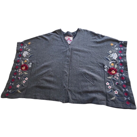 JOHNNY WAS Embroidered Blanket Poncho Cardigan Cotton EUC Size XS - Picture 6 of 12